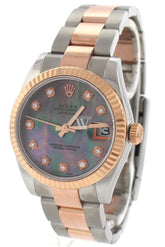 Rolex Custom Diamond Dial Datejust 31 Pearl Rose Gold Two Tone Ladies Watch 178271 Watches